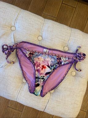Nanette Lepore Lavender Purple Floral Tie-Side Swim Bottoms Medium